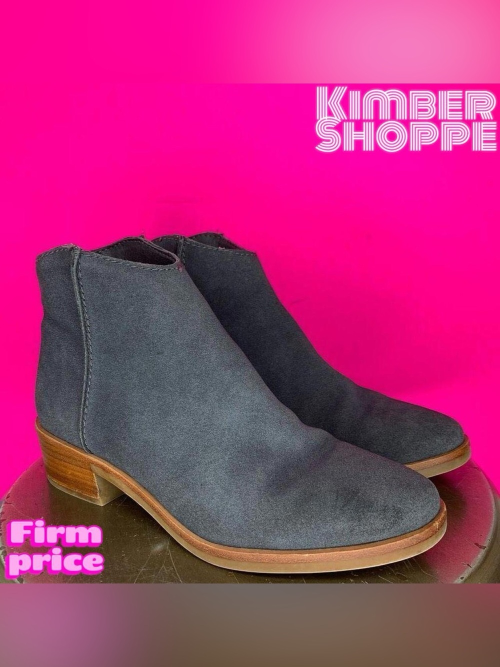 Dolce Vita Tucker Dark Gray Suede Stacked Heel Ankle Boots US 7 UK 4.5